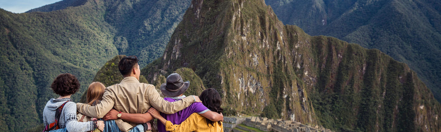 A tour group at Machu Picchu in Peru