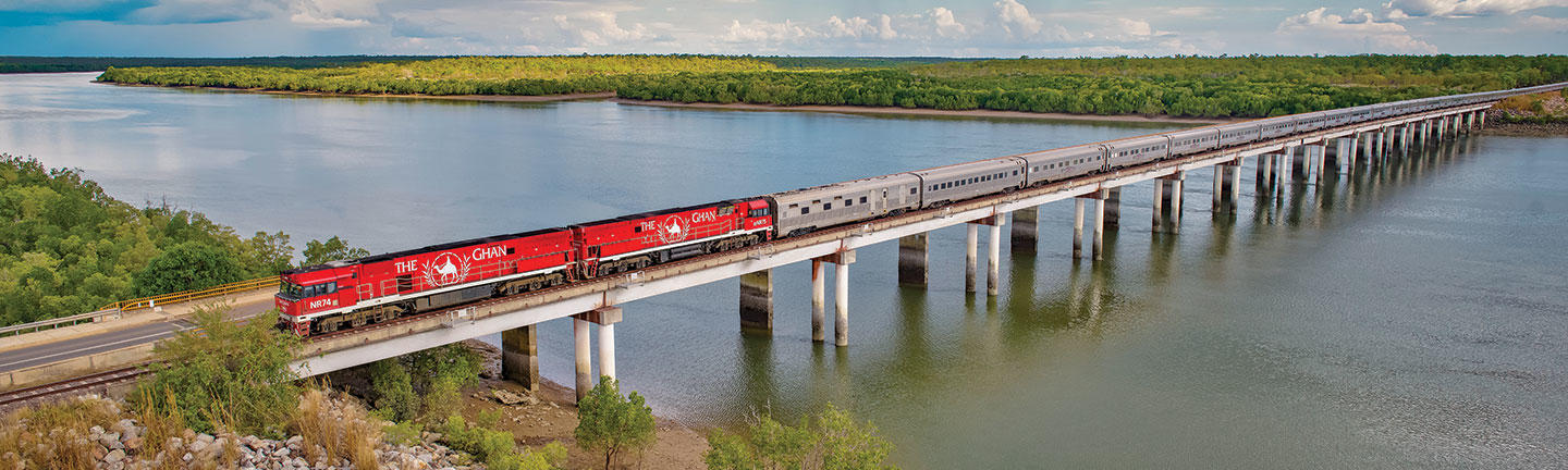The Ghan train travelling north to Darwin, Australia