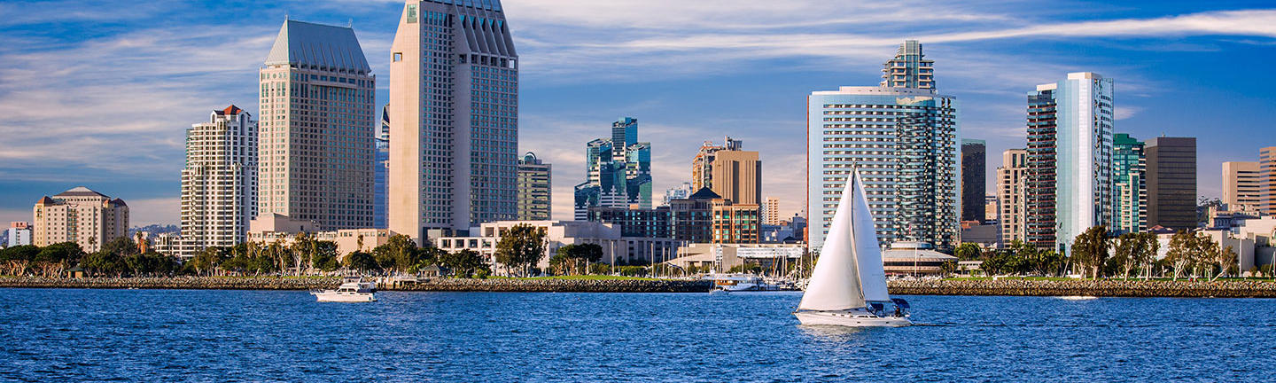 San Diego skyline with boat