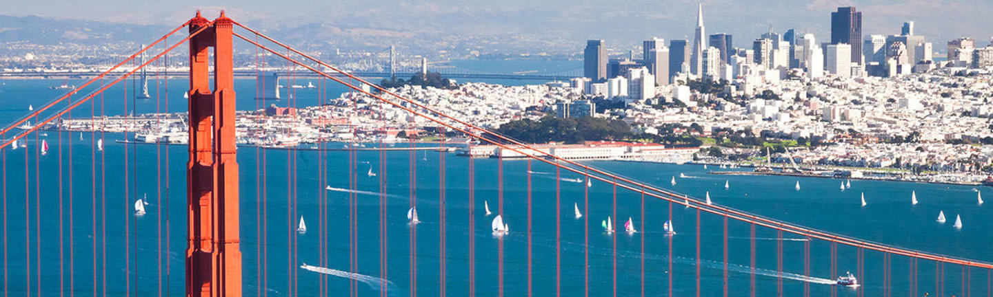 Golden Gate Bridge in front of the San Francisco city skyline