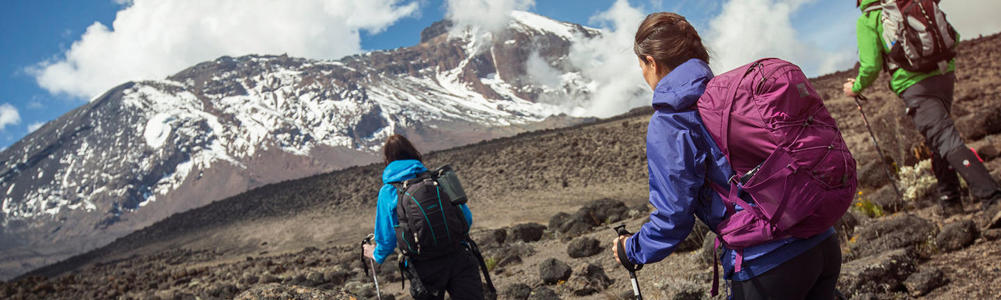 People hiking Mount Kilimanjaro in Africa